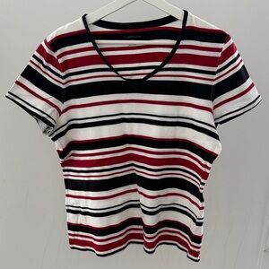 Croft & Barrow Red and Black Striped V-Neck Tee
